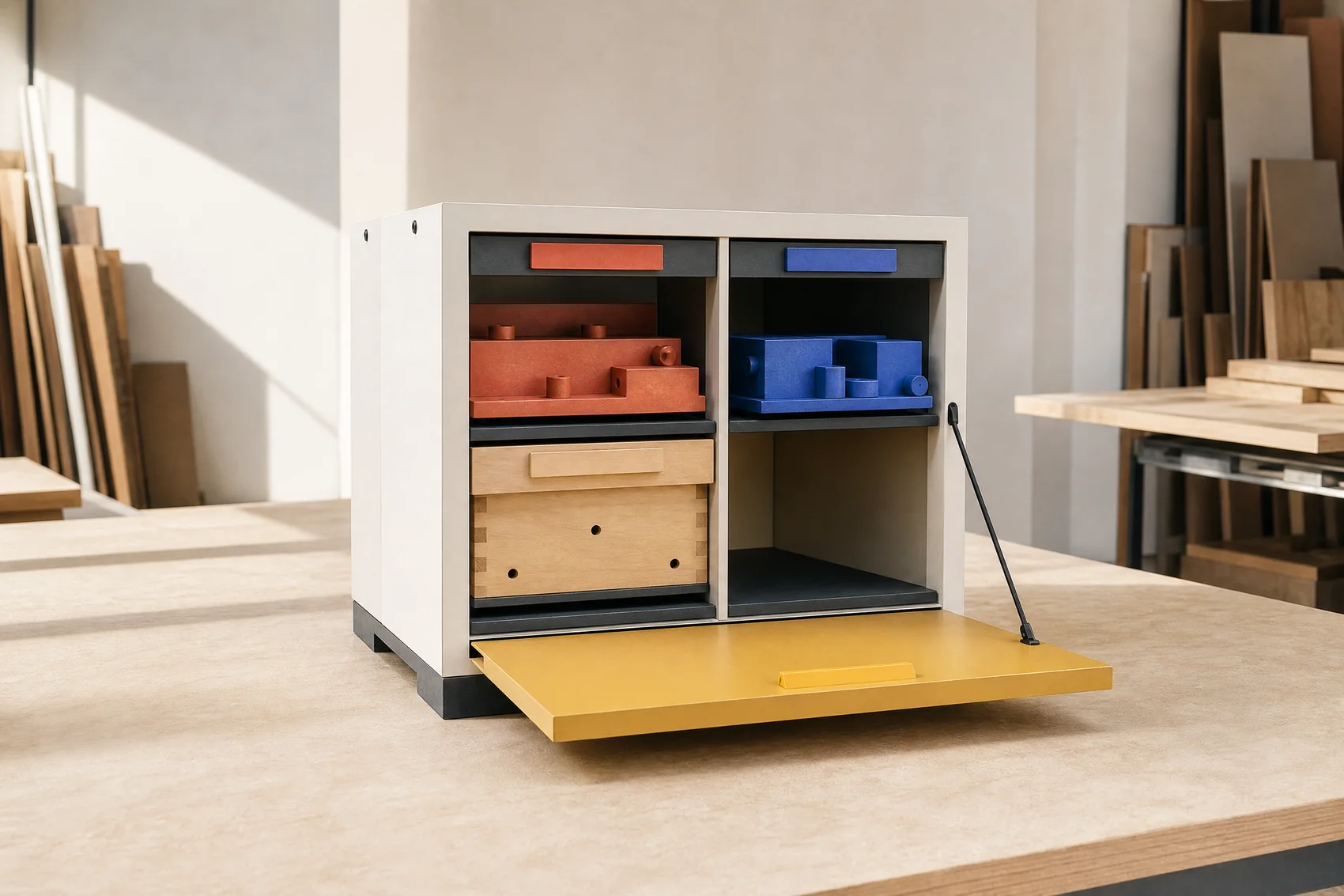 Open modular handoff cabinet with system components