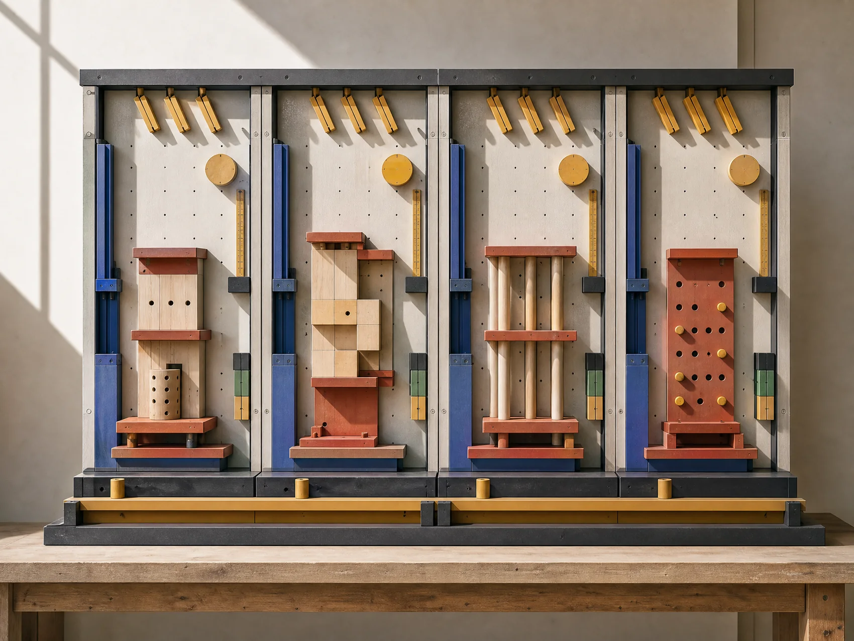Bauhaus test wall holding interchangeable product modules